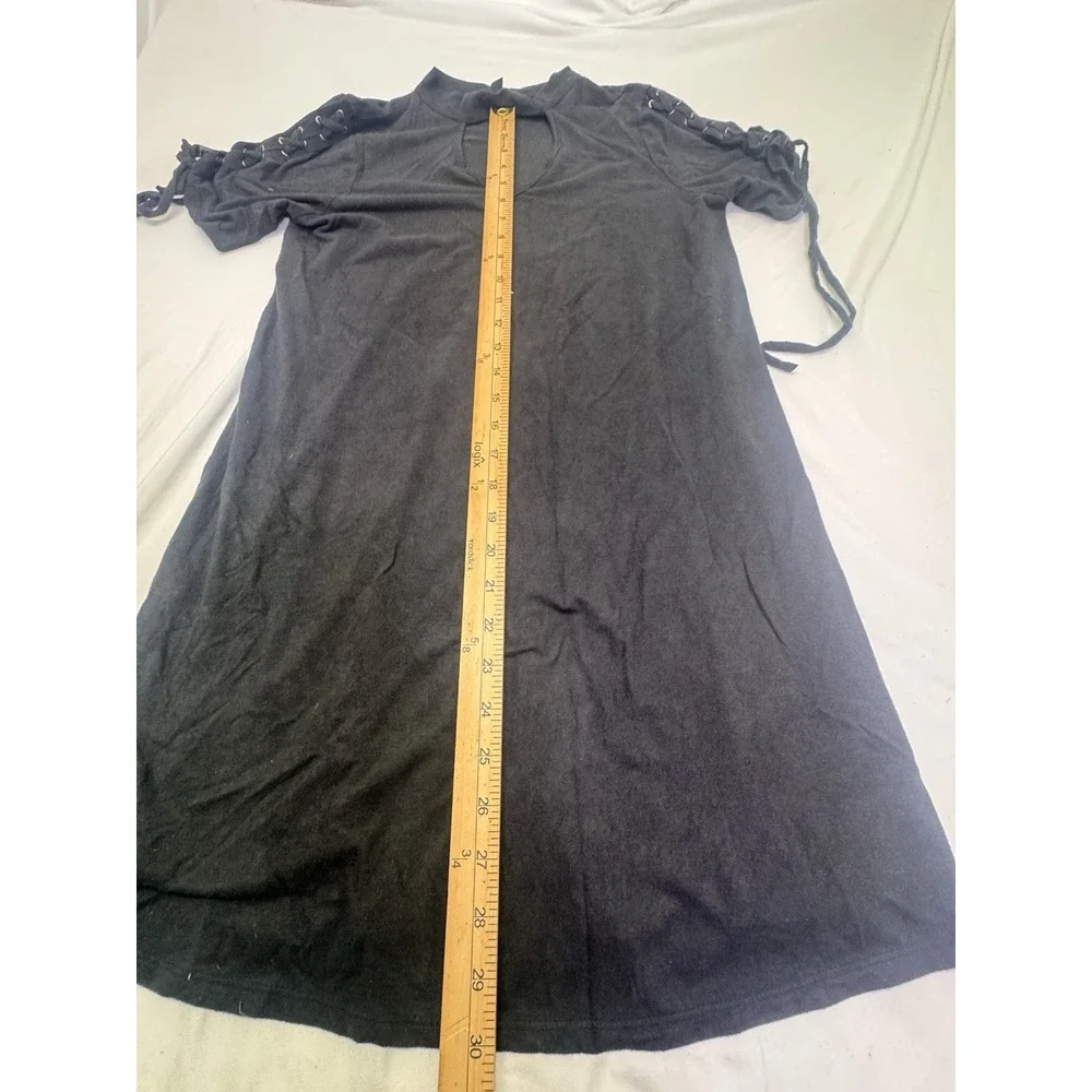 T Shirt Dress Women Cutout Black Ribbon Lace Up Slve Knee Length Western Size S‎